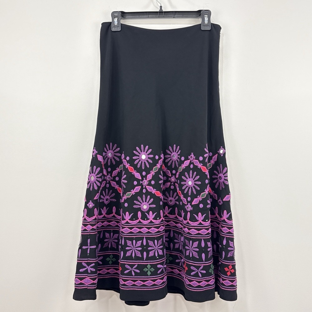 VTG Lafayette 148 Whimsigoth Midi Skirt 10 Embroidered Boho Dark Fairy Artsy